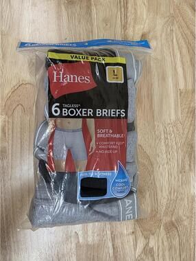 Hanes Men’s Cotton Breathable Briefs 6 Pack ComfortFlex Black Gray Large